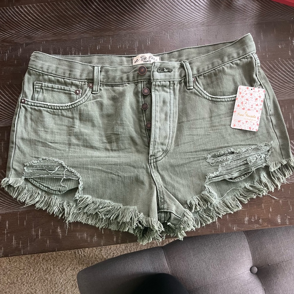 NWT Free people olive green distressed shorts 30